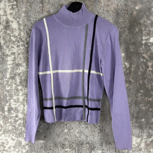 Carisle Size L Ribbed Mock Neck Silk Sweater Purple Long Sleeve Pullover - Picture 1 of 6
